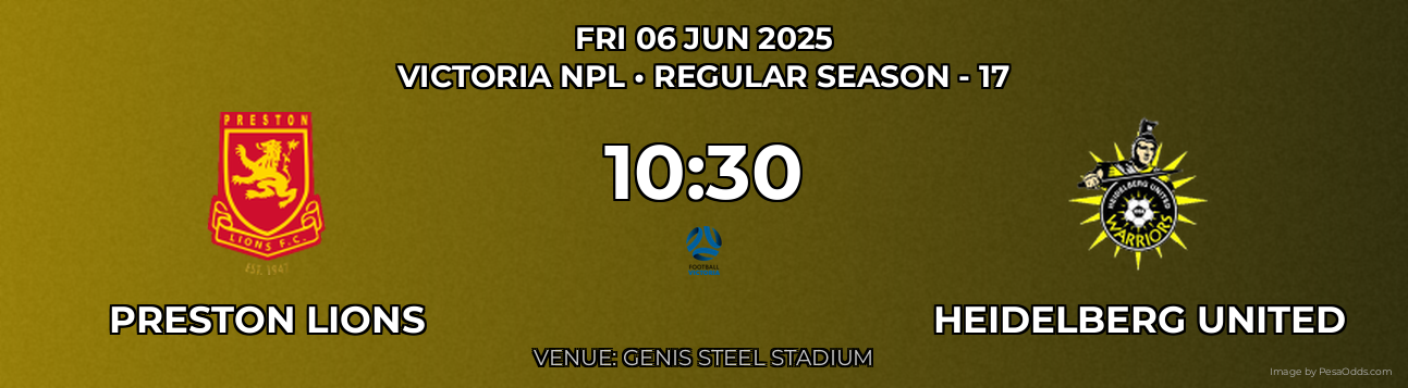 Preston Lions vs Heidelberg United Prediction match poster for Victoria NPL fixture on FRI 06 JUN 2025