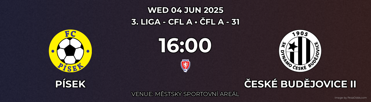 Písek vs České Budějovice II Prediction match poster for 3. liga - CFL A fixture on WED 04 JUN 2025