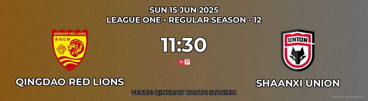 Qingdao Red Lions vs Shaanxi Union Prediction match poster for League One fixture on SUN 15 JUN 2025