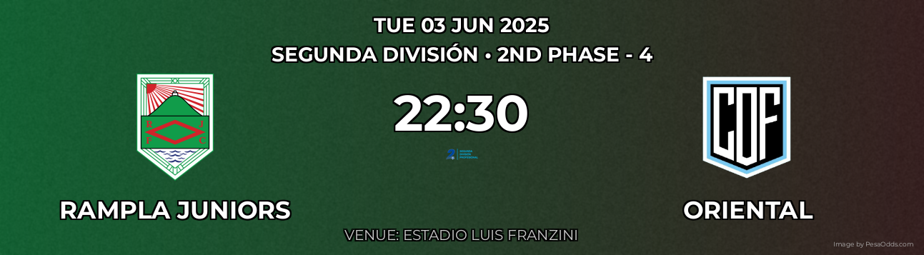 Rampla Juniors vs Oriental Prediction match poster for Segunda División fixture on TUE 03 JUN 2025