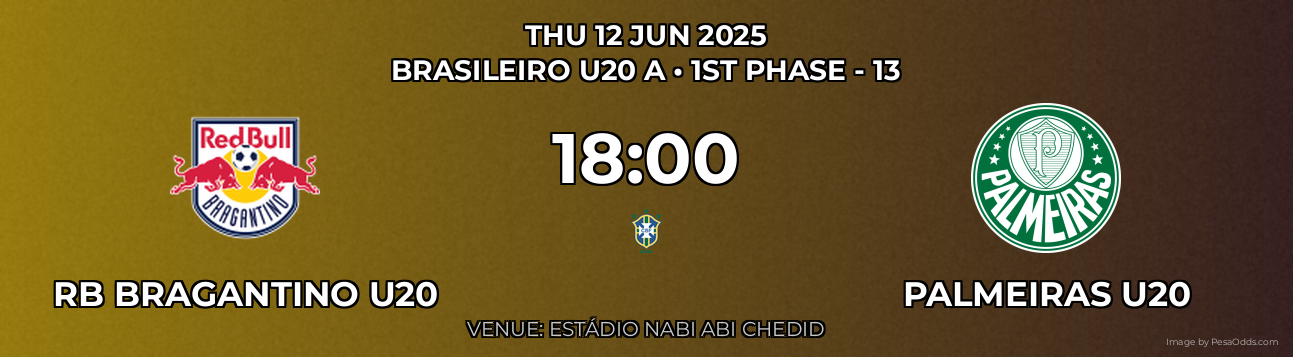 RB Bragantino U20 vs Palmeiras U20 Prediction match poster for Brasileiro U20 A fixture on THU 12 JUN 2025
