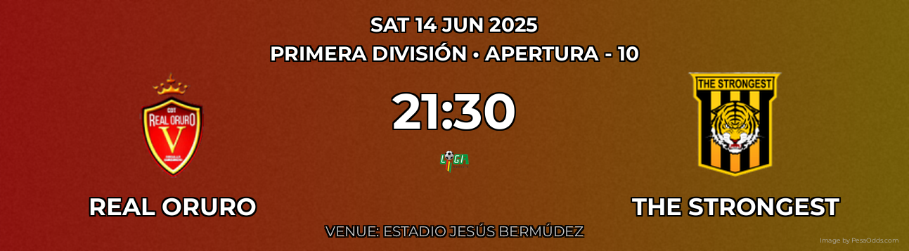 Real Oruro vs The Strongest Prediction match poster for Primera División fixture on SAT 14 JUN 2025