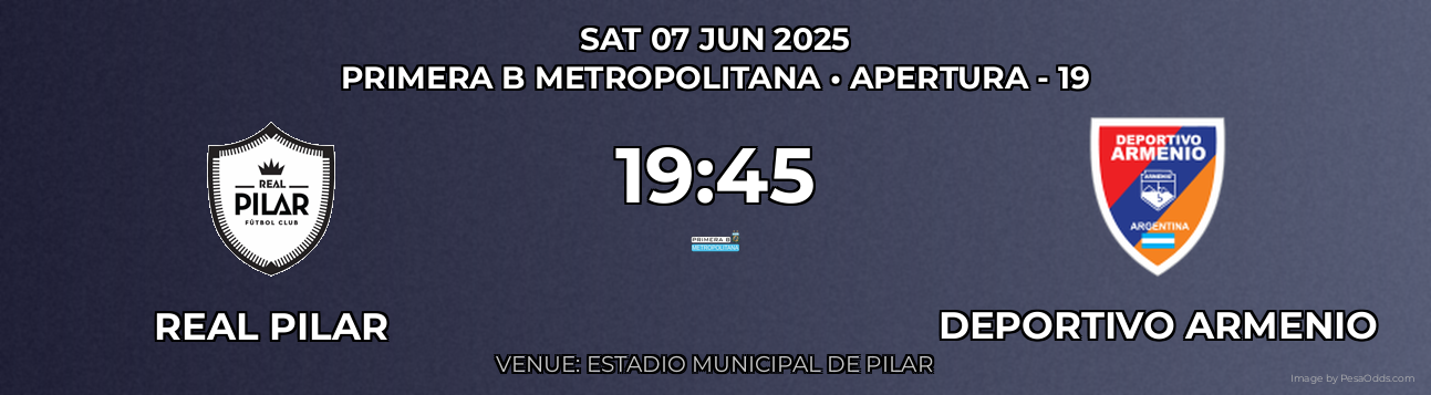 Real Pilar vs Deportivo Armenio Prediction match poster for Primera B Metropolitana fixture on SAT 07 JUN 2025