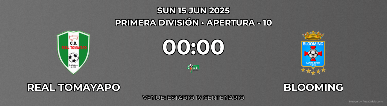 Real Tomayapo vs Blooming Prediction match poster for Primera División fixture on SUN 15 JUN 2025