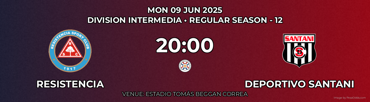 Resistencia vs Deportivo Santani Prediction match poster for Division Intermedia fixture on MON 09 JUN 2025