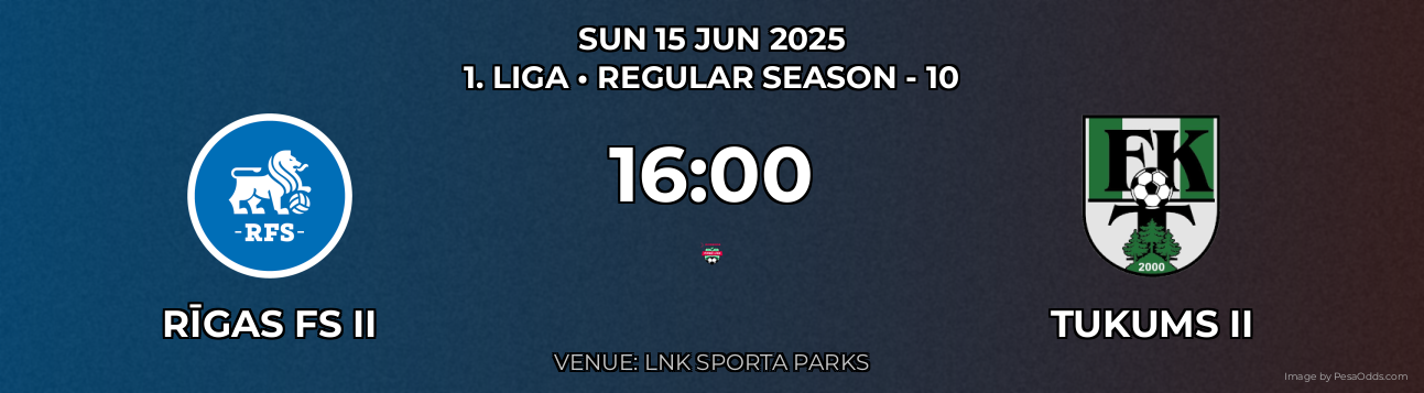 Rīgas FS II vs Tukums II Prediction match poster for 1. Liga fixture on SUN 15 JUN 2025