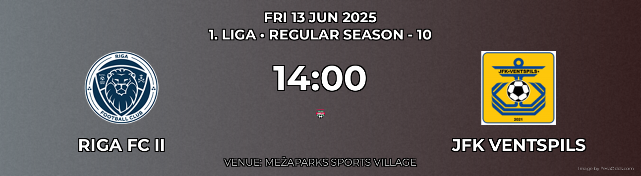 Riga FC II vs JFK Ventspils Prediction match poster for 1. Liga fixture on FRI 13 JUN 2025
