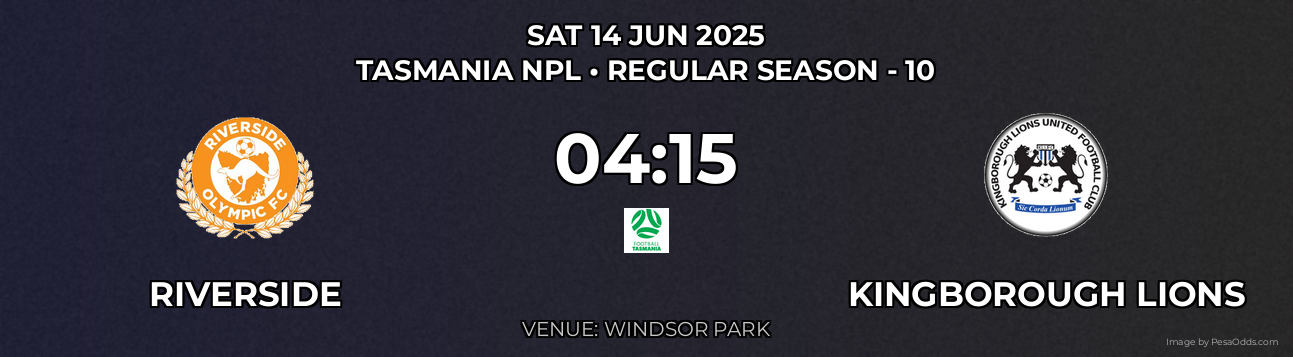Riverside vs Kingborough Lions Prediction match poster for Tasmania NPL fixture on SAT 14 JUN 2025