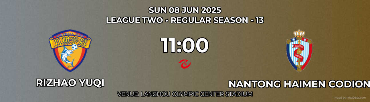 Rizhao Yuqi vs Nantong Haimen Codion Prediction match poster for League Two fixture on SUN 08 JUN 2025