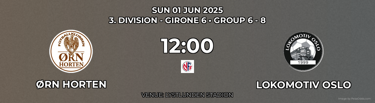 Ørn Horten vs Lokomotiv Oslo Prediction match poster for 3. Division - Girone 6 fixture on SUN 01 JUN 2025