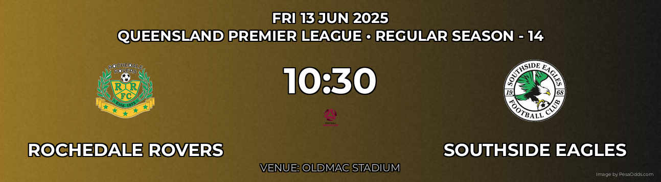 Rochedale Rovers vs Southside Eagles Prediction match poster for Queensland Premier League fixture on FRI 13 JUN 2025