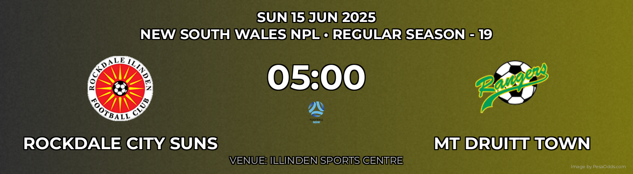 Rockdale City Suns vs Mt Druitt Town Prediction match poster for New South Wales NPL fixture on SUN 15 JUN 2025