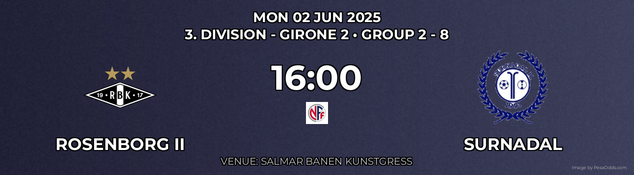 Rosenborg II vs Surnadal Prediction match poster for 3. Division - Girone 2 fixture on MON 02 JUN 2025