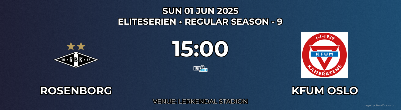 Rosenborg vs KFUM Oslo Prediction match poster for Eliteserien fixture on SUN 01 JUN 2025