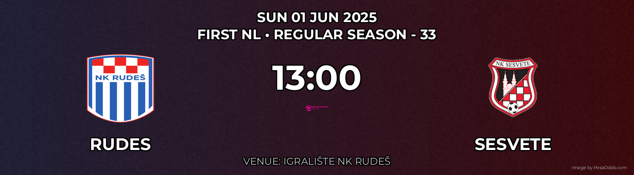Rudes vs Sesvete Prediction match poster for First NL fixture on SUN 01 JUN 2025