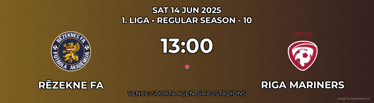 Rēzekne FA vs Riga Mariners Prediction match poster for 1. Liga fixture on SAT 14 JUN 2025