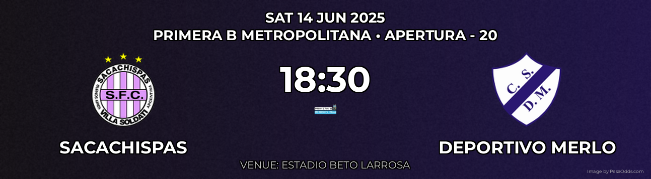 Sacachispas vs Deportivo Merlo Prediction match poster for Primera B Metropolitana fixture on SAT 14 JUN 2025