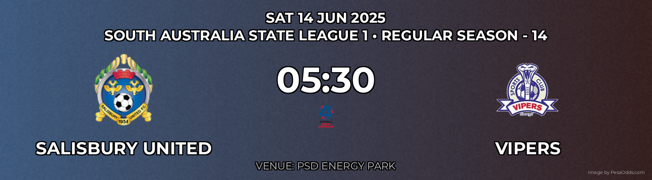 Salisbury United vs Vipers Prediction match poster for South Australia State League 1 fixture on SAT 14 JUN 2025