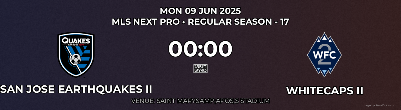 San Jose Earthquakes II vs Whitecaps II Prediction match poster for MLS Next Pro fixture on MON 09 JUN 2025