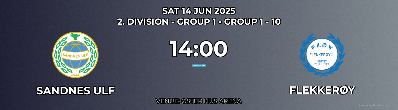 Sandnes ULF vs Flekkerøy Prediction match poster for 2. Division - Group 1 fixture on SAT 14 JUN 2025