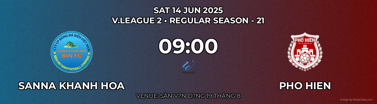 Sanna Khanh Hoa vs Pho Hien Prediction match poster for V.League 2 fixture on SAT 14 JUN 2025