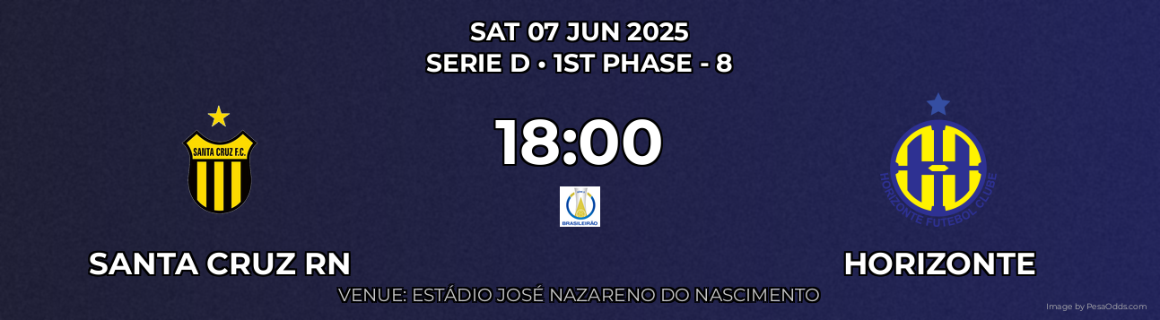 Santa Cruz RN vs Horizonte Prediction match poster for Serie D fixture on SAT 07 JUN 2025