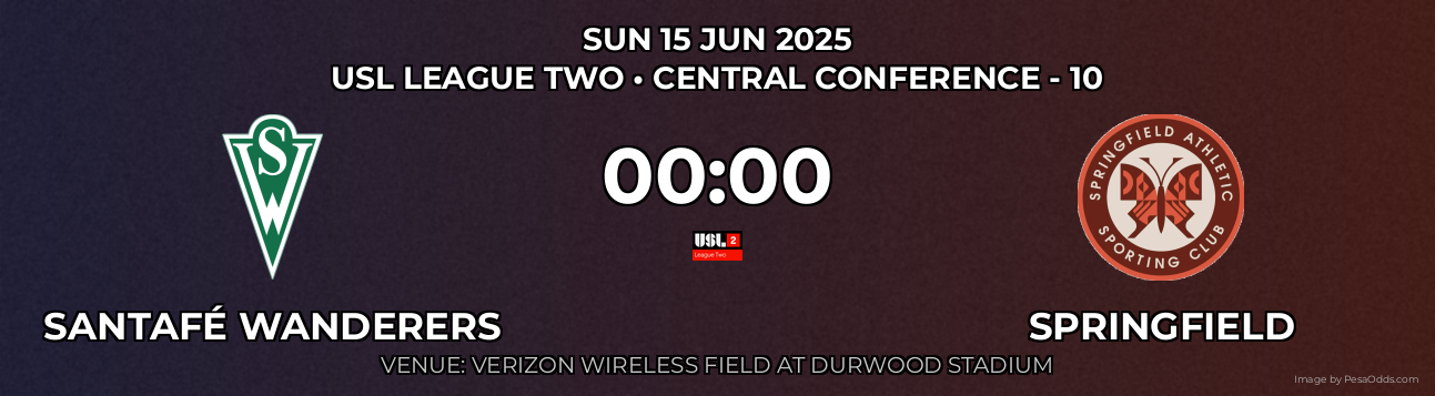 Santafé Wanderers vs Springfield Prediction match poster for USL League Two fixture on SUN 15 JUN 2025