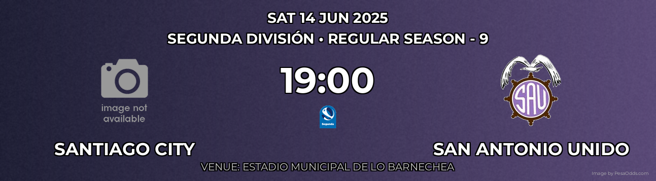 Santiago City vs San Antonio Unido Prediction match poster for Segunda División fixture on SAT 14 JUN 2025