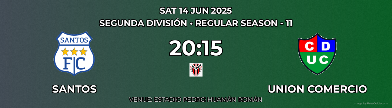 Santos vs Union Comercio Prediction match poster for Segunda División fixture on SAT 14 JUN 2025