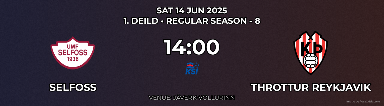 Selfoss vs Throttur Reykjavik Prediction match poster for 1. Deild fixture on SAT 14 JUN 2025