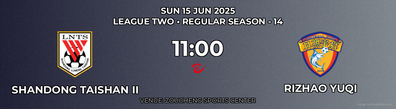 Shandong Taishan II vs Rizhao Yuqi Prediction match poster for League Two fixture on SUN 15 JUN 2025