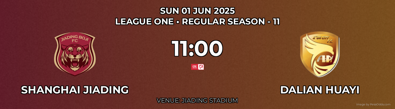 Shanghai Jiading vs Dalian Huayi Prediction match poster for League One fixture on SUN 01 JUN 2025
