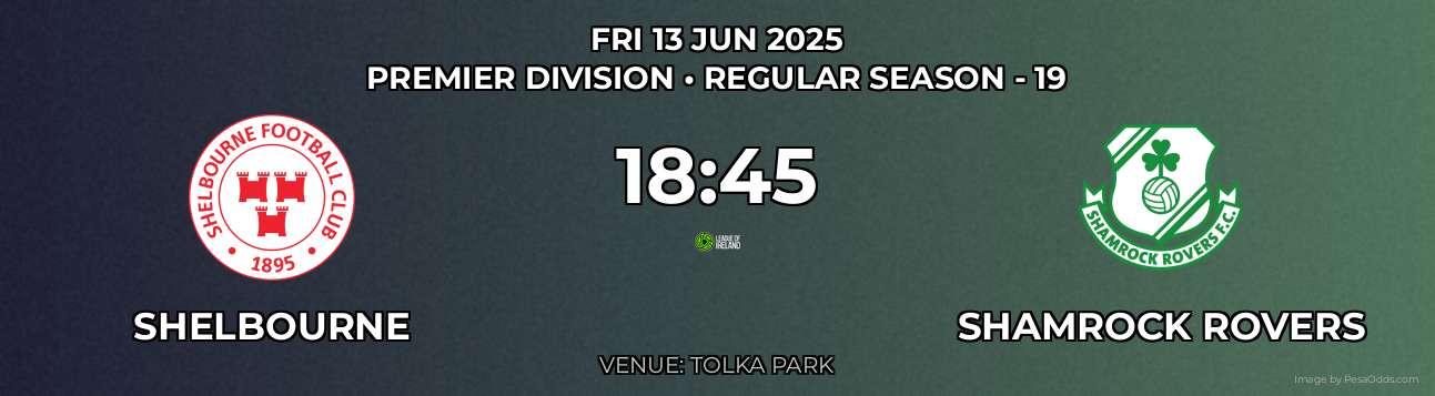 Shelbourne vs Shamrock Rovers Prediction match poster for Premier Division fixture on FRI 13 JUN 2025