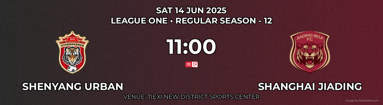 Shenyang Urban vs Shanghai Jiading Prediction match poster for League One fixture on SAT 14 JUN 2025