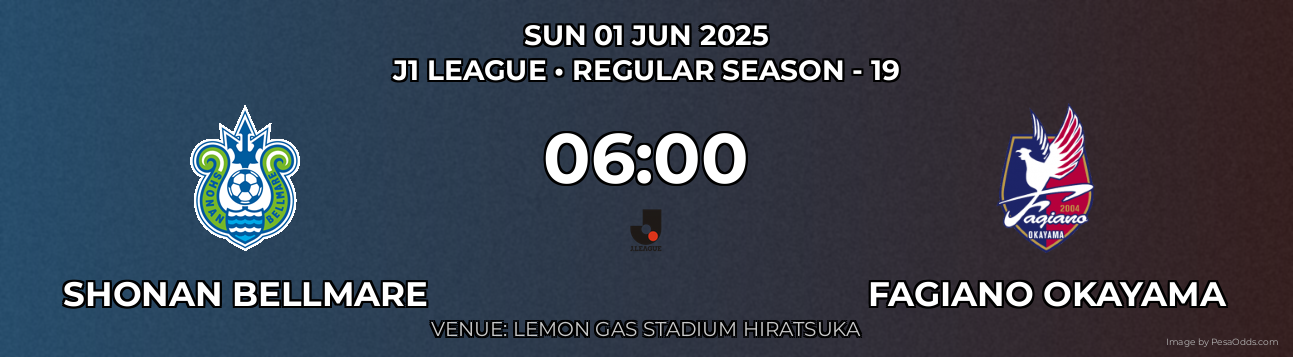 Shonan Bellmare vs Fagiano Okayama Prediction match poster for J1 League fixture on SUN 01 JUN 2025