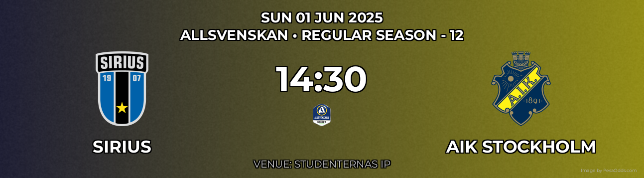 Sirius vs AIK Stockholm Prediction match poster for Allsvenskan fixture on SUN 01 JUN 2025