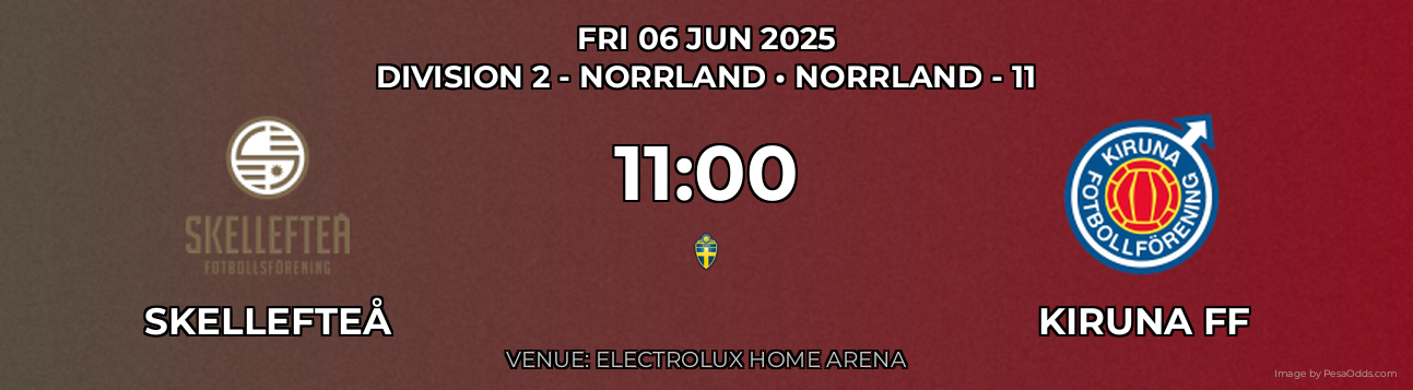 Skellefteå vs Kiruna FF Prediction match poster for Division 2 - Norrland fixture on FRI 06 JUN 2025