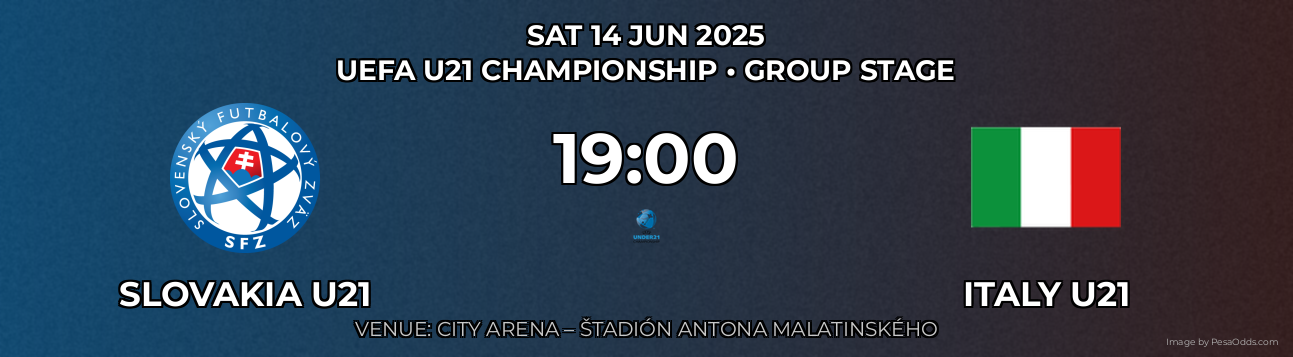 Slovakia U21 vs Italy U21 Prediction match poster for UEFA U21 Championship fixture on SAT 14 JUN 2025