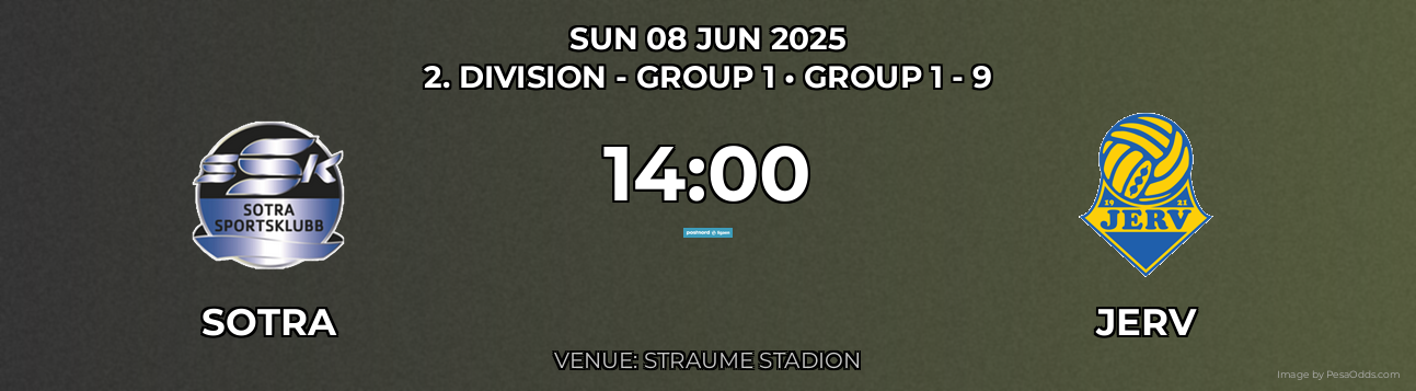 Sotra vs jerv Prediction match poster for 2. Division - Group 1 fixture on SUN 08 JUN 2025