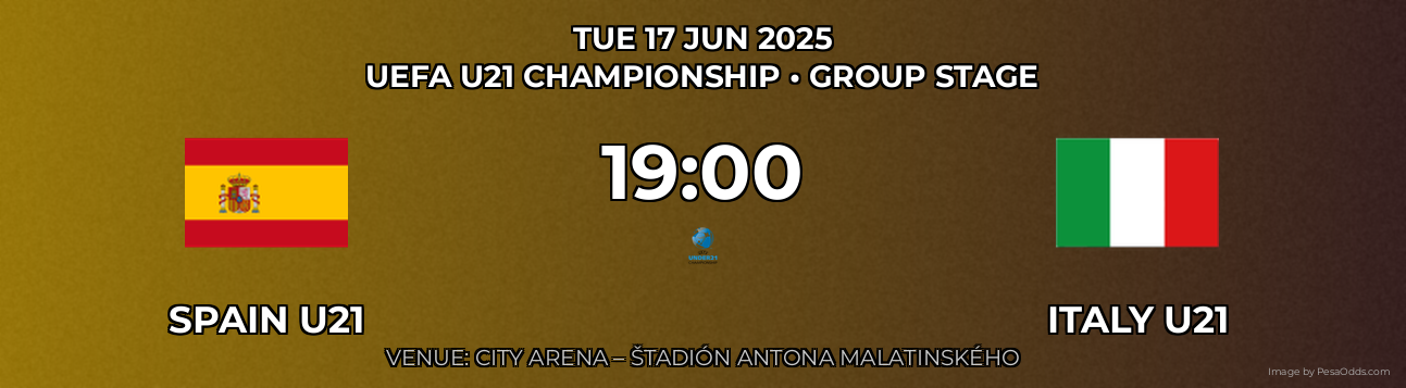 Spain U21 vs Italy U21 Prediction match poster for UEFA U21 Championship fixture on TUE 17 JUN 2025