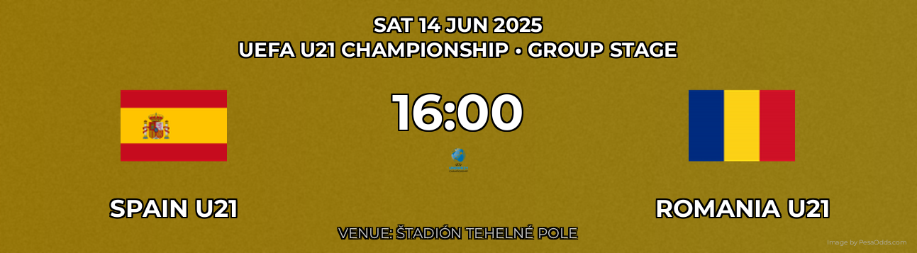 Spain U21 vs Romania U21 Prediction match poster for UEFA U21 Championship fixture on SAT 14 JUN 2025