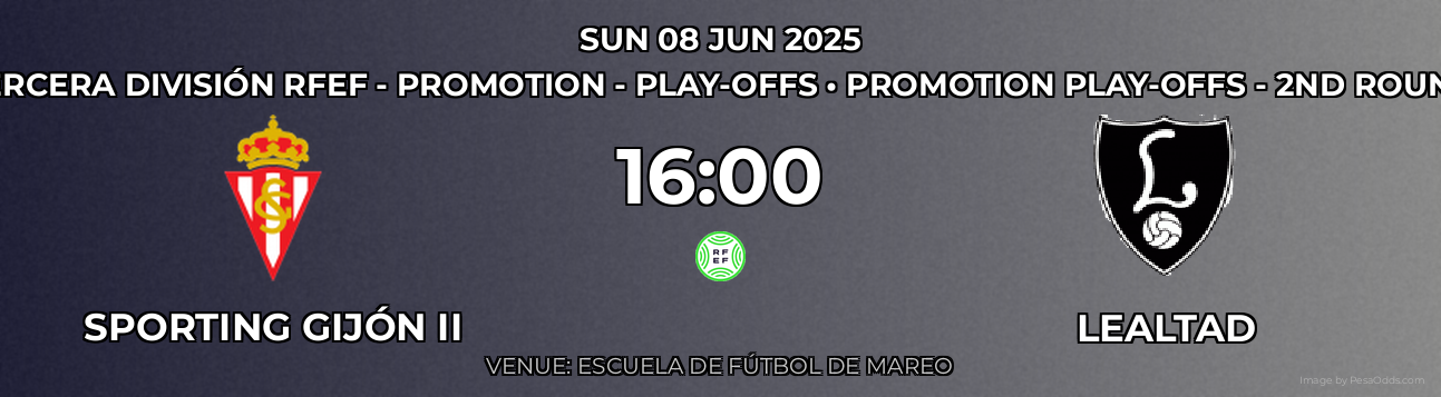 Sporting Gijón II vs Lealtad Prediction match poster for Tercera División RFEF - Promotion - Play-offs fixture on SUN 08 JUN 2025
