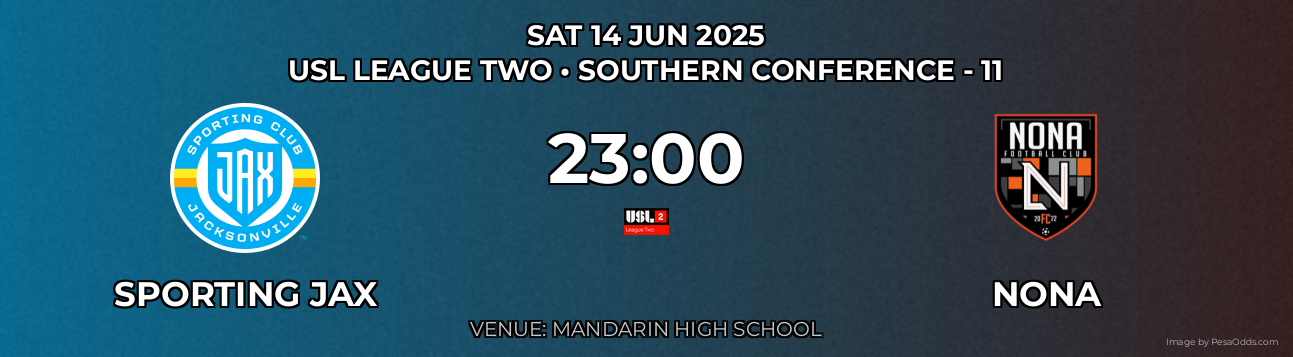 Sporting JAX vs Nona Prediction match poster for USL League Two fixture on SAT 14 JUN 2025