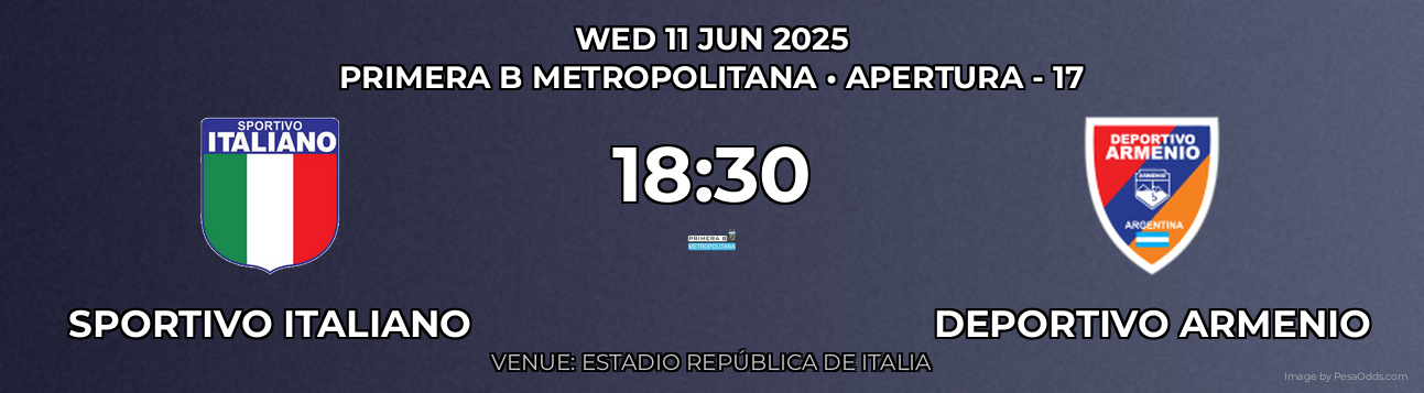 Sportivo Italiano vs Deportivo Armenio Prediction match poster for Primera B Metropolitana fixture on WED 11 JUN 2025