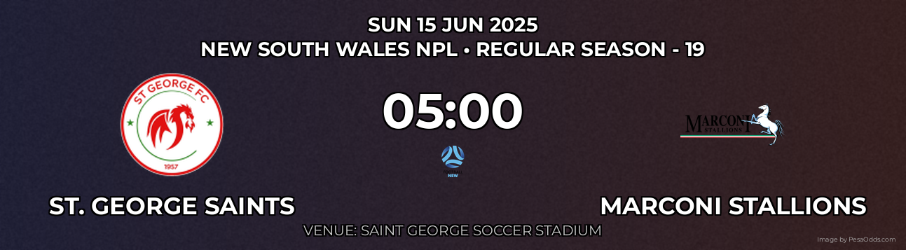 St. George Saints vs Marconi Stallions Prediction match poster for New South Wales NPL fixture on SUN 15 JUN 2025