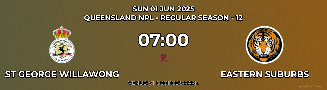 St George Willawong vs Eastern Suburbs Prediction match poster for Queensland NPL fixture on SUN 01 JUN 2025