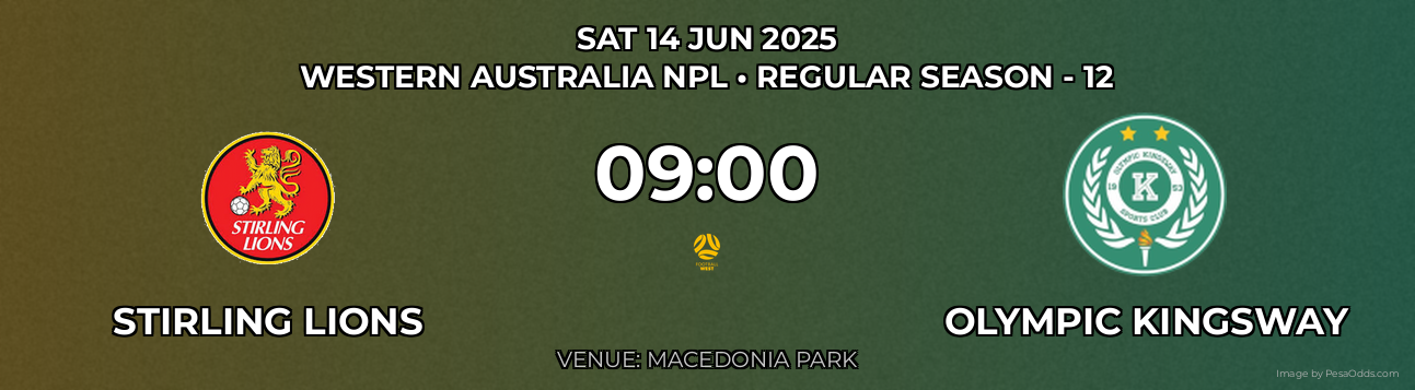 Stirling Lions vs Olympic Kingsway Prediction match poster for Western Australia NPL fixture on SAT 14 JUN 2025
