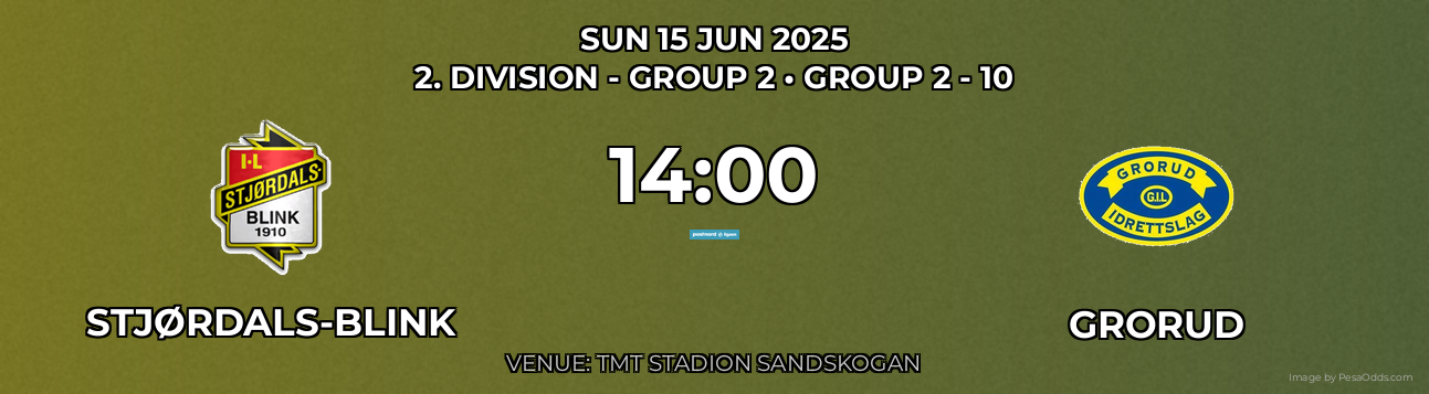 Stjørdals-Blink vs Grorud Prediction match poster for 2. Division - Group 2 fixture on SUN 15 JUN 2025