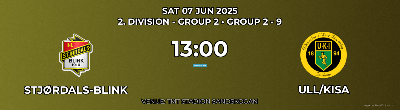 Stjørdals-Blink vs Ull/Kisa Prediction match poster for 2. Division - Group 2 fixture on SAT 07 JUN 2025