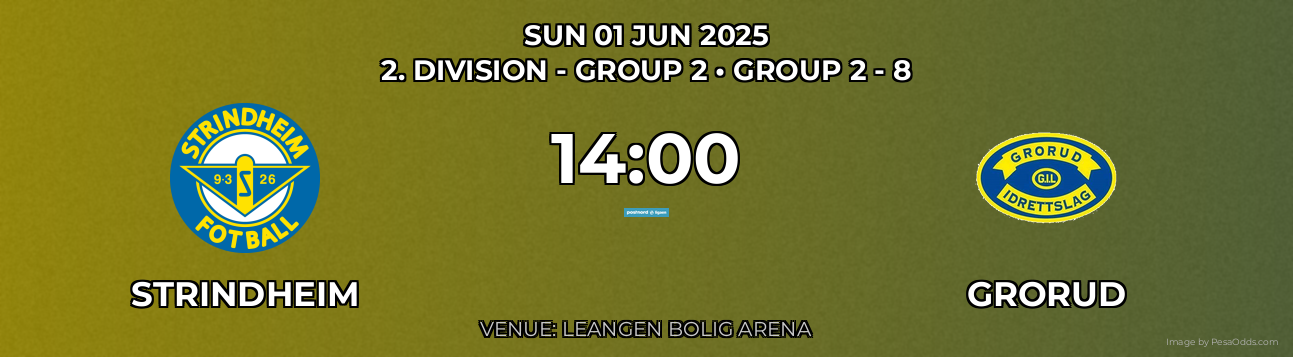 Strindheim vs Grorud Prediction match poster for 2. Division - Group 2 fixture on SUN 01 JUN 2025